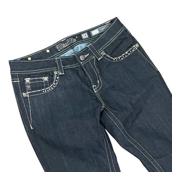 Miss Me Dark Denim Jeans with Unique Button Silver Sequins Detail - Picture 5 of 12